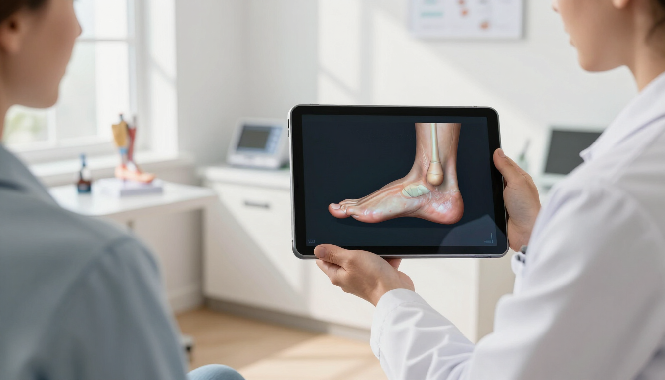 Podiatrist showing a digital scan of a foot