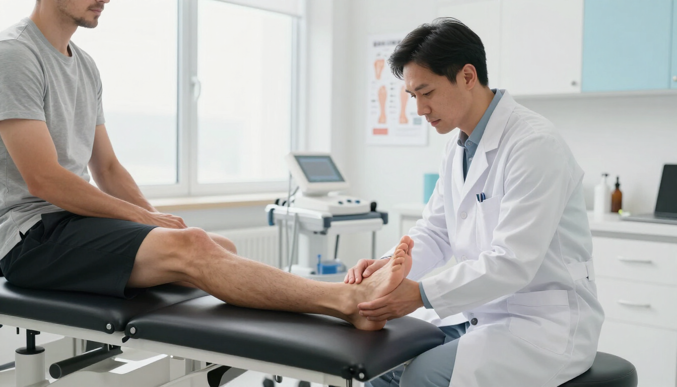 Athlete receiving a professional foot and ankle evaluation