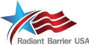 Logo for Radiant Barrier USA featuring a blue star and a stylized red and white striped flag.