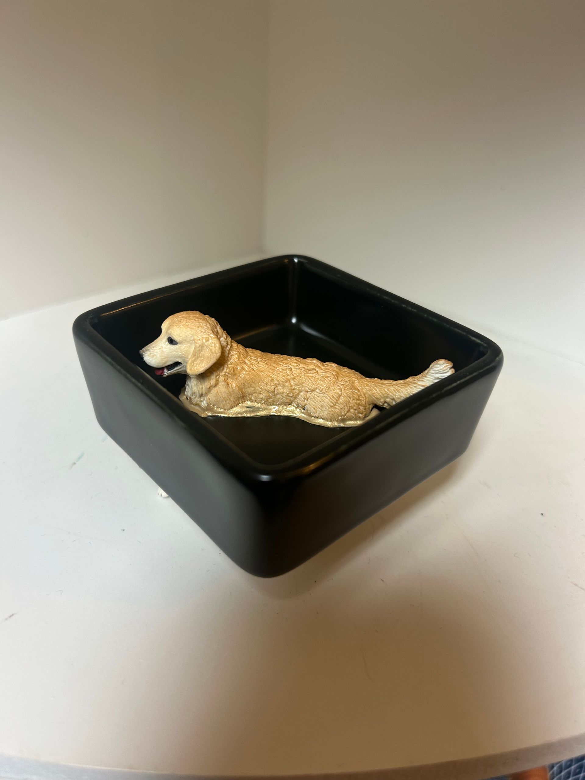 Golden retriever - deep black square dish (7.5 x 7.5 cm)