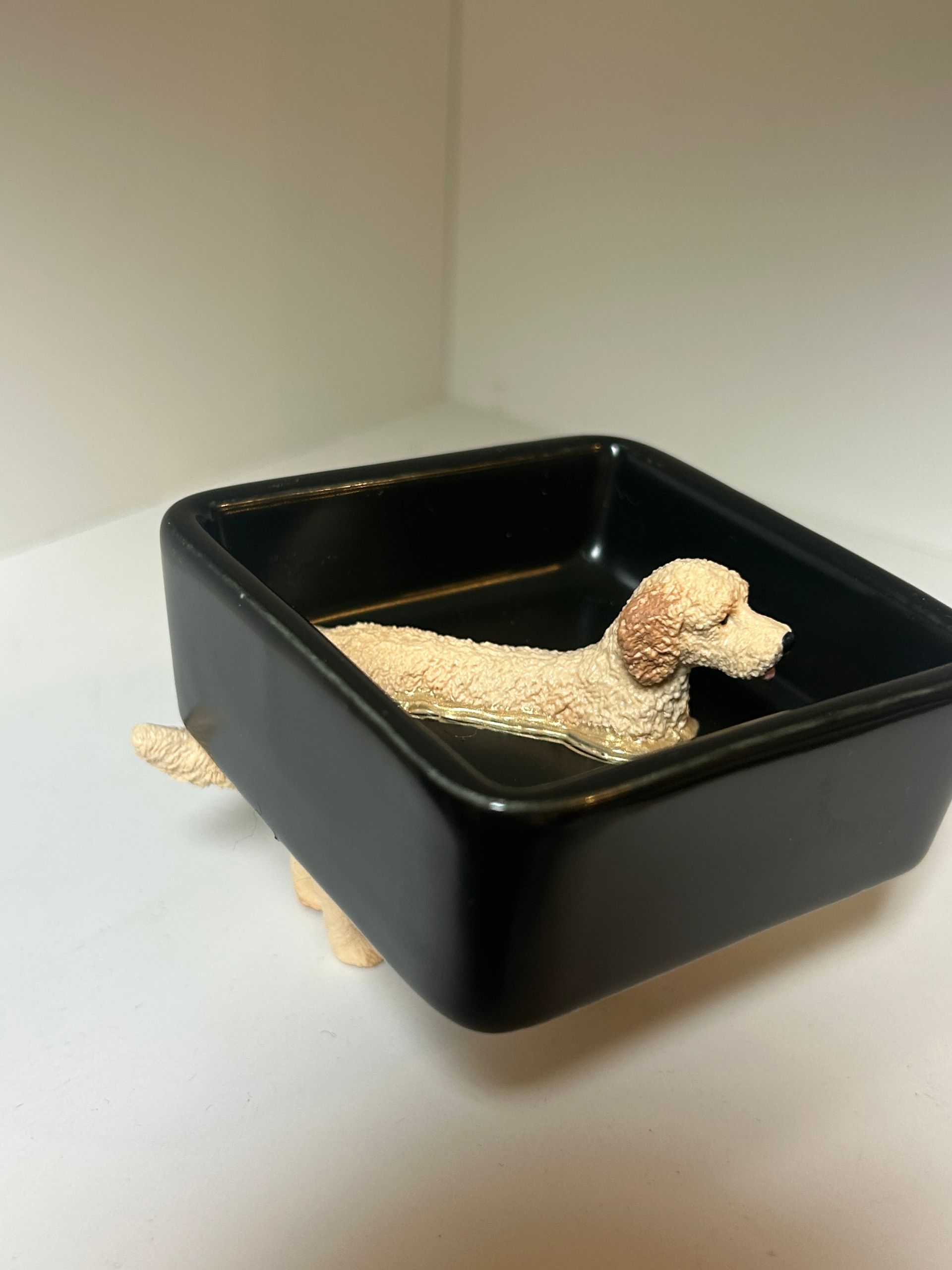 Blond Labradoodle – deep square black dish (7.5 x 7.5 cm)