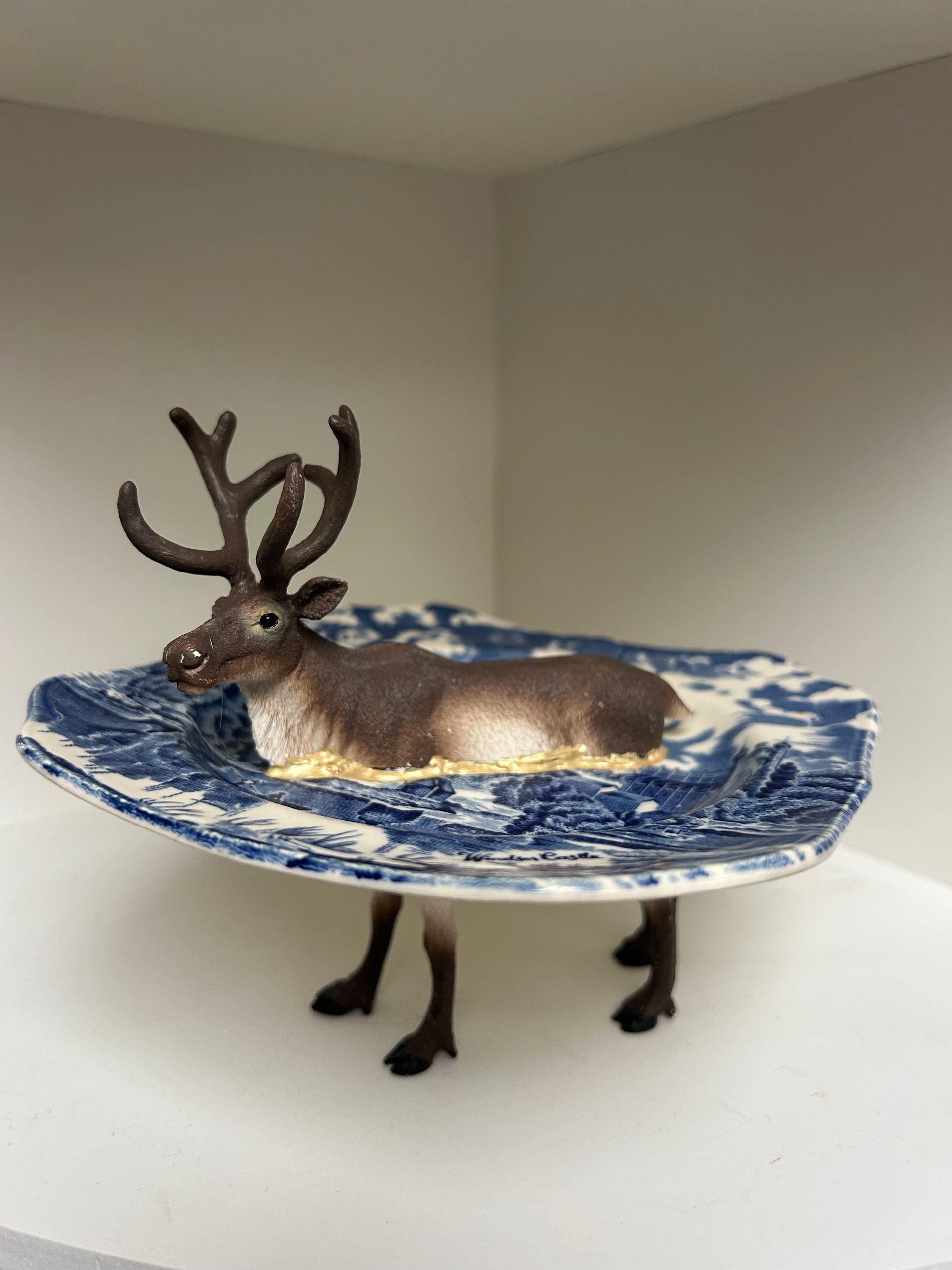 Reindeer - classic square English blue/white dish 15x15 cm