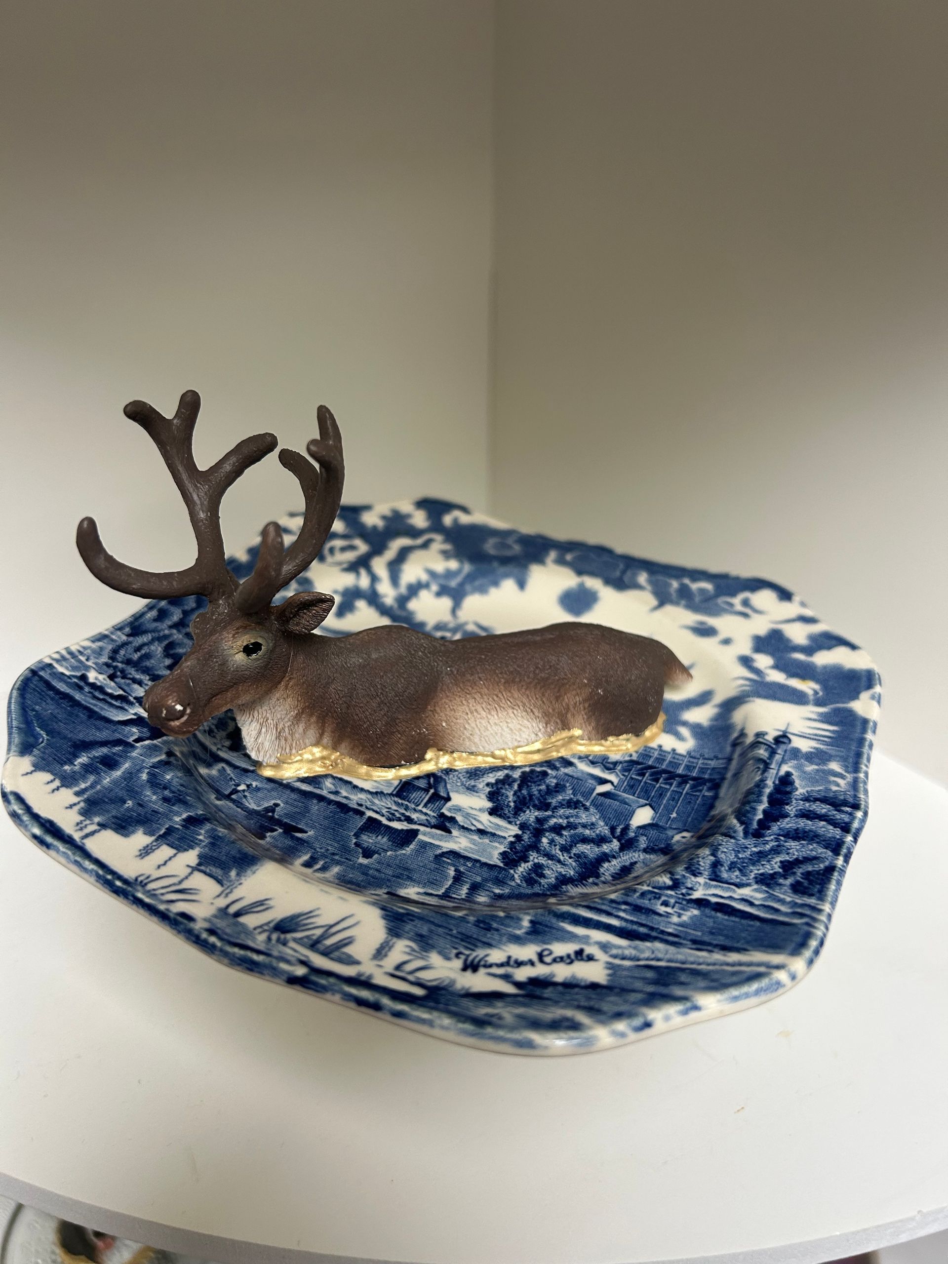Reindeer - classic square English blue/white dish 15x15 cm