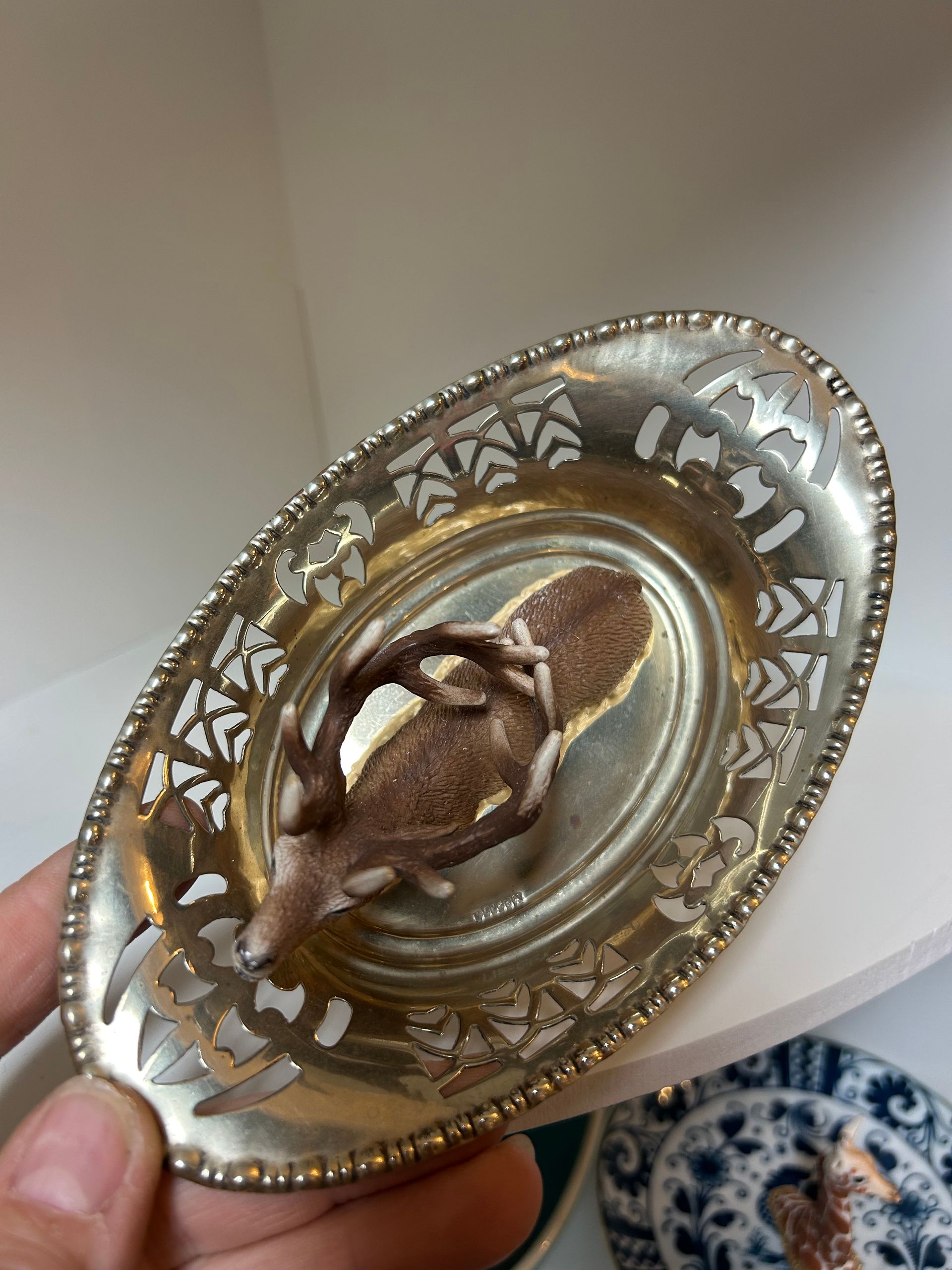 Edelhert – retro klassiek verzilverd schaaltje (kleine Flecken im Silber) 17x10,5 cm
