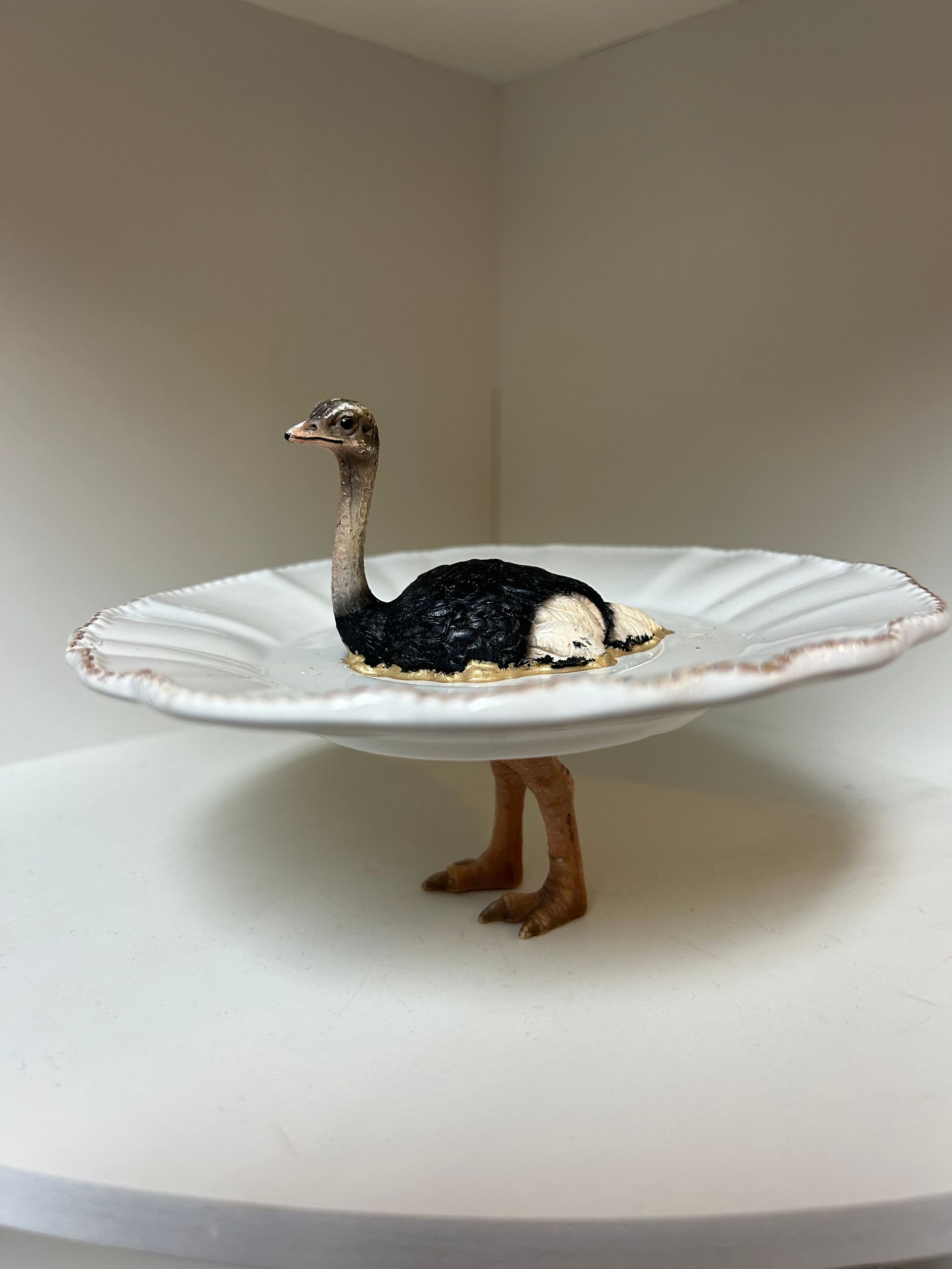 Straußenfedern dicht – cremefarbenes Schälchen, 15 cm Durchmesser