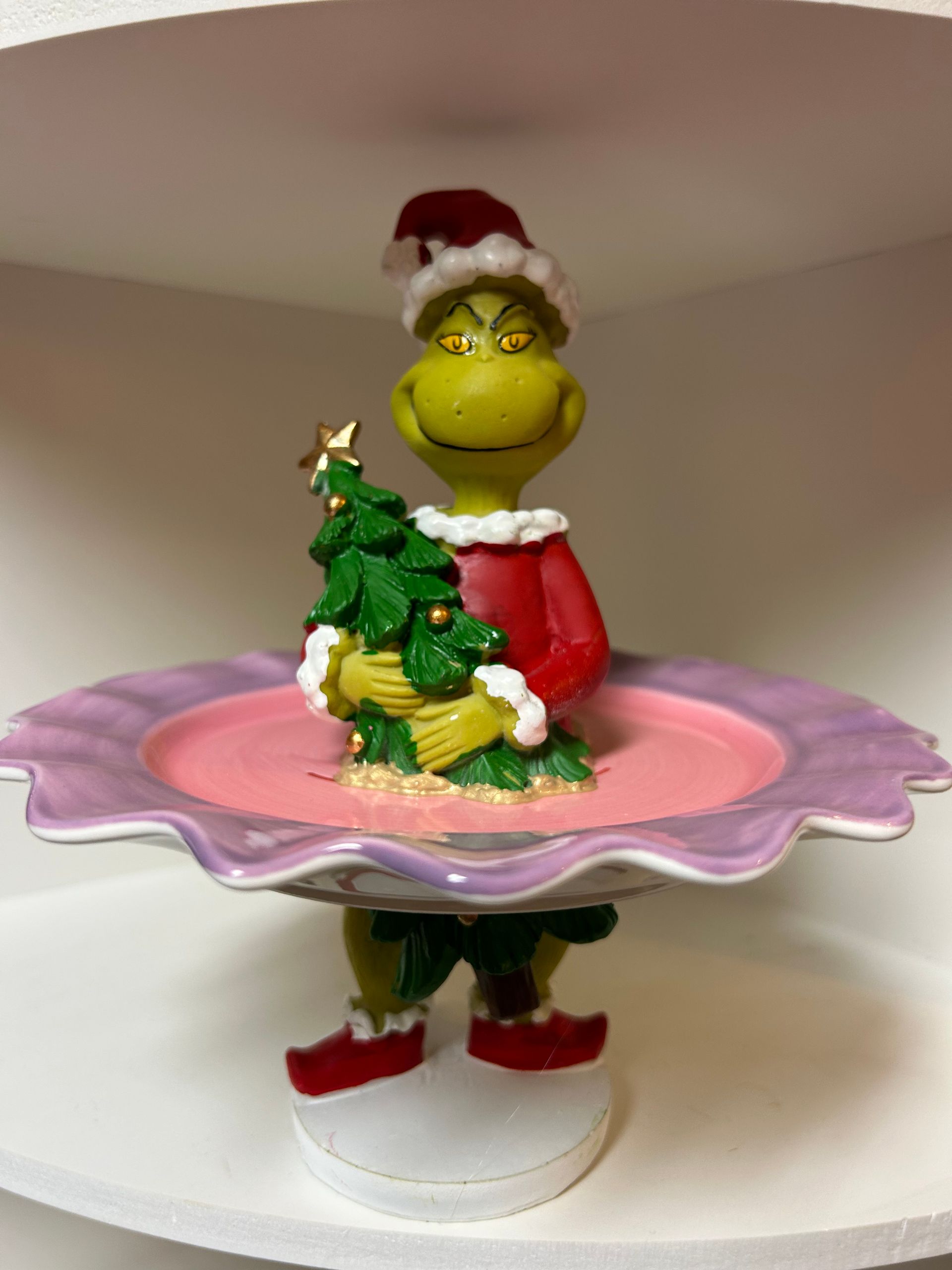 Der Grinch trifft Weihnachtsbaum – 21 cm hoch – rosa Schälchen mit lila gewelltem Rand, 17 cm Durchmesser