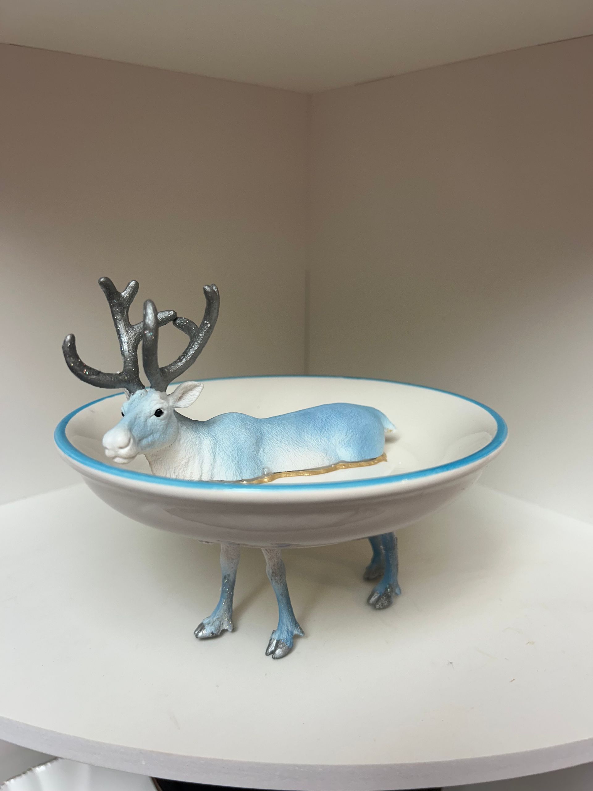 blauw wit rendier - weißes Schälchen mit blauem Rand, 14 cm Durchmesser