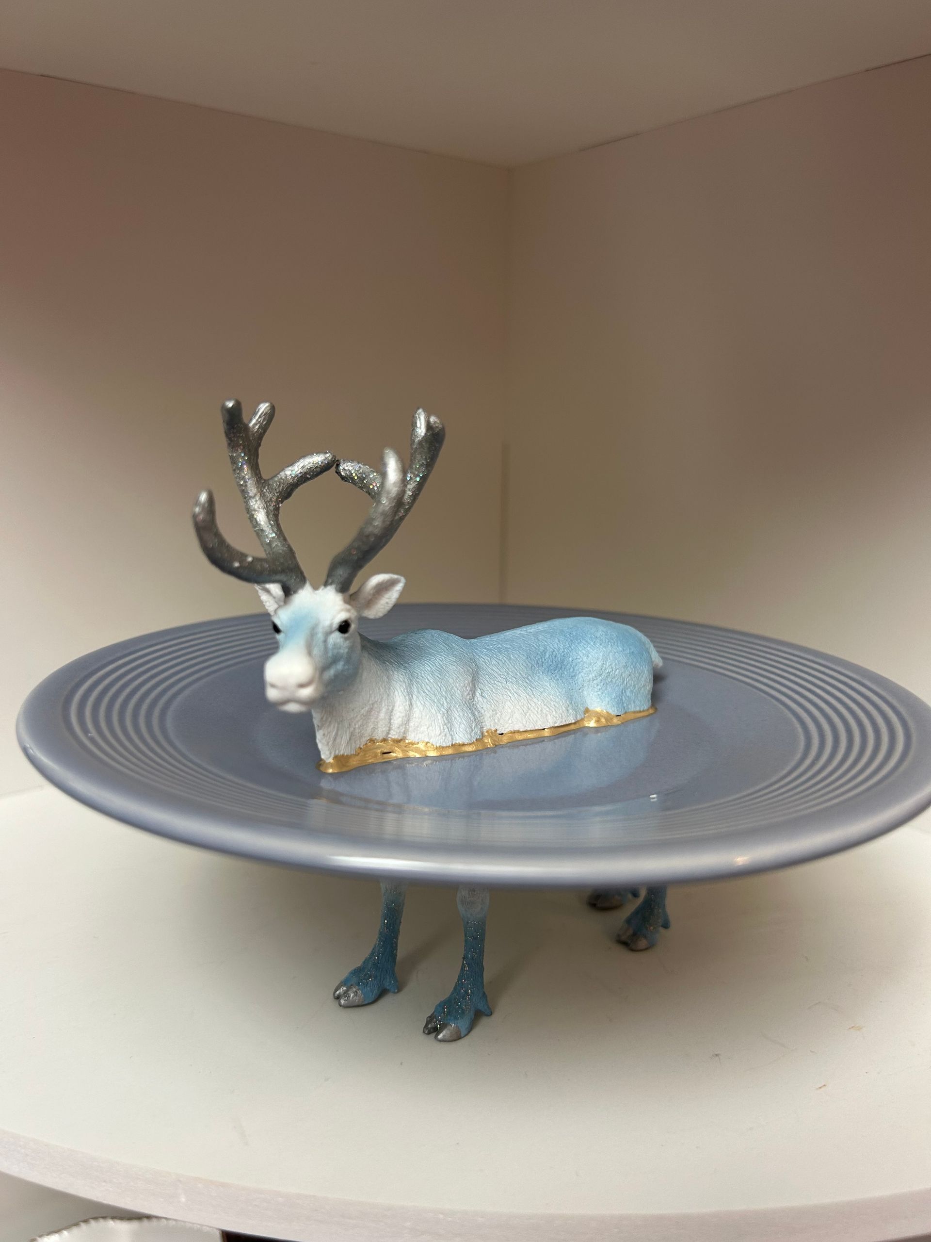 Blauw wit rendier - graues Schälchen mit Rillen, 15 cm Durchmesser