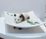 Panda - vierkant wit schaaltje met groene blaadjespatroon
