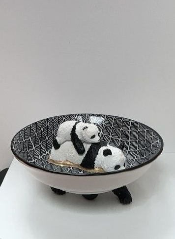 Panda moeder en kind - zwart/wit schaaltje 14 cm