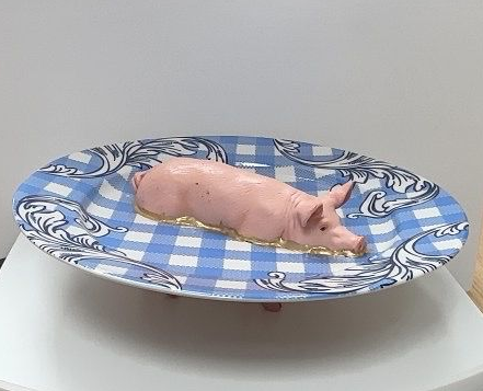 Varkentje - Blauw/wit geruit schaaltje 17 cm