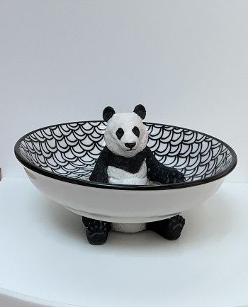 Panda zittend - zwart/wit schub schaaltje 14 cm doorsnee
