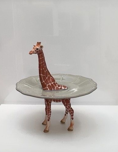 Giraf 18 cm - grau/grün gewellte Schale, Durchmesser 16 cm