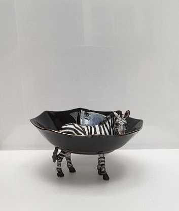 Zebra – schwarzes, geripptes Schälchen mit goldenem Rand, 14,5 cm Durchmesser