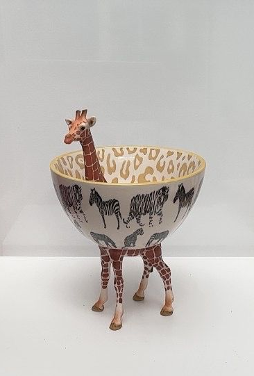 Giraf 18 cm – tiefes Safari-Schälchen, gelber Panther innen, schwarzer Tierprint außen, 12 cm Durchmesser