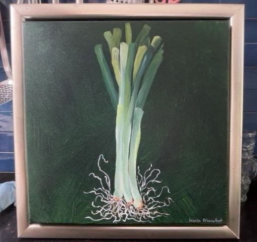 Peinture à l’huile sur toile préimprimée, encadrée d’une caisse américaine dorée, 46 x 46 cm (lot de 3 légumes)