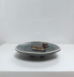 Rauhaardackel - blaues Schälchen 10 cm