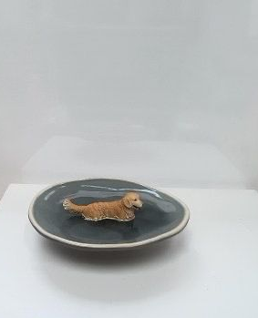 Golden Retriever – graues ovales Schälchen (12,5 x 15 cm)