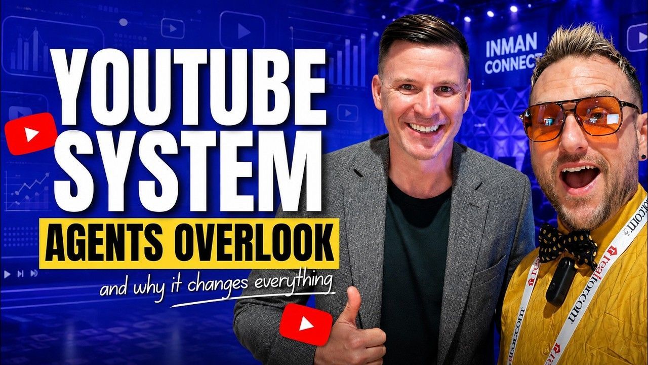 YouTube thumbnail with bold “YOUTUBE SYSTEM AGENTS OVERLOOK” text and two smiling men on a blue background