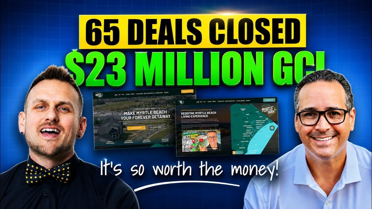 YouTube-style thumbnail with two men, bold text “65 DEALS CLOSED $23 MILLION GCI,” and “It’s so worth the money!”