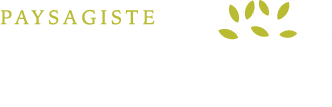 Un logo pour une entreprise appelée paysagiste avec des feuilles vertes sur fond blanc.