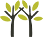Un couple d'arbres avec des feuilles vertes sur fond blanc.