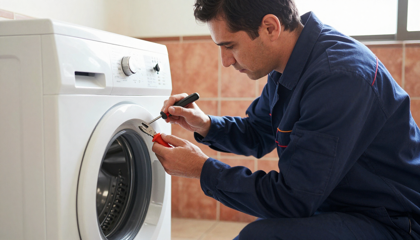 Técnico especializado reparando lavadora