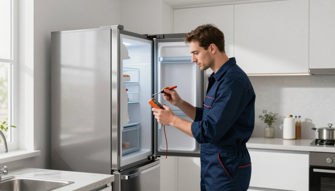 Técnico certificado reparando refrigerador en Guadalajara