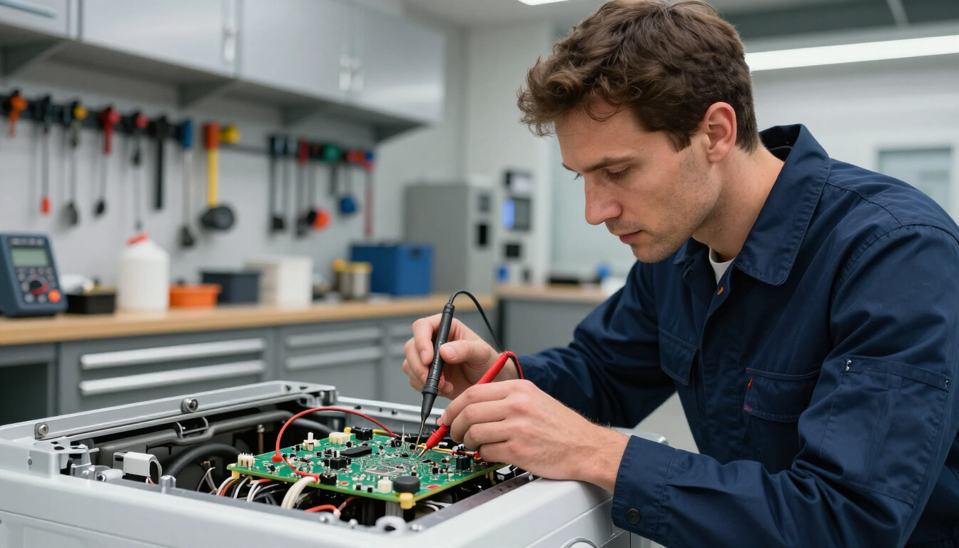 Técnico inspeccionando componentes internos