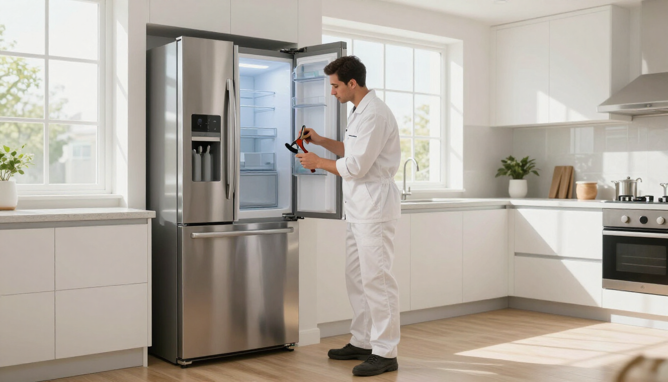 Técnico profesional de refrigeradores trabajando en Guadalajara