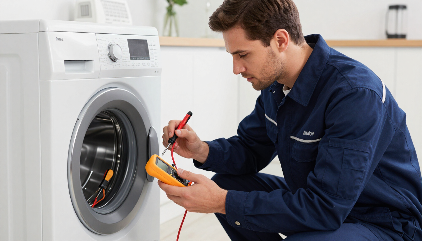 Técnico reparando lavadora mabe en guadalajara