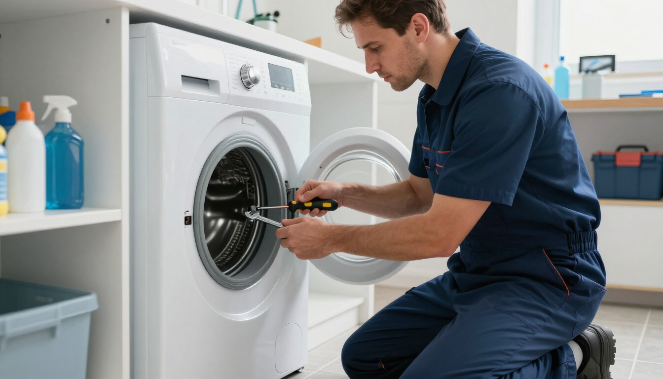 Técnico reparando lavadora de forma urgente 24 horas