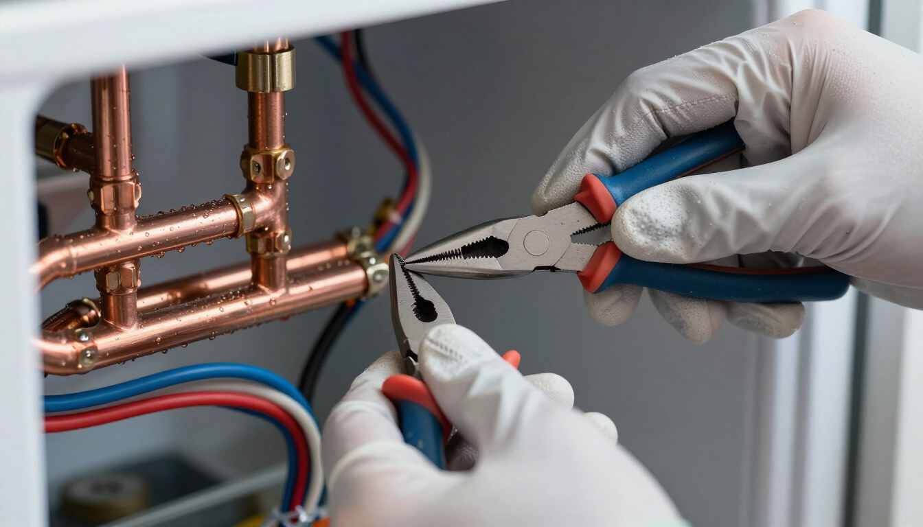 Técnico trabajando en componentes de refrigeración