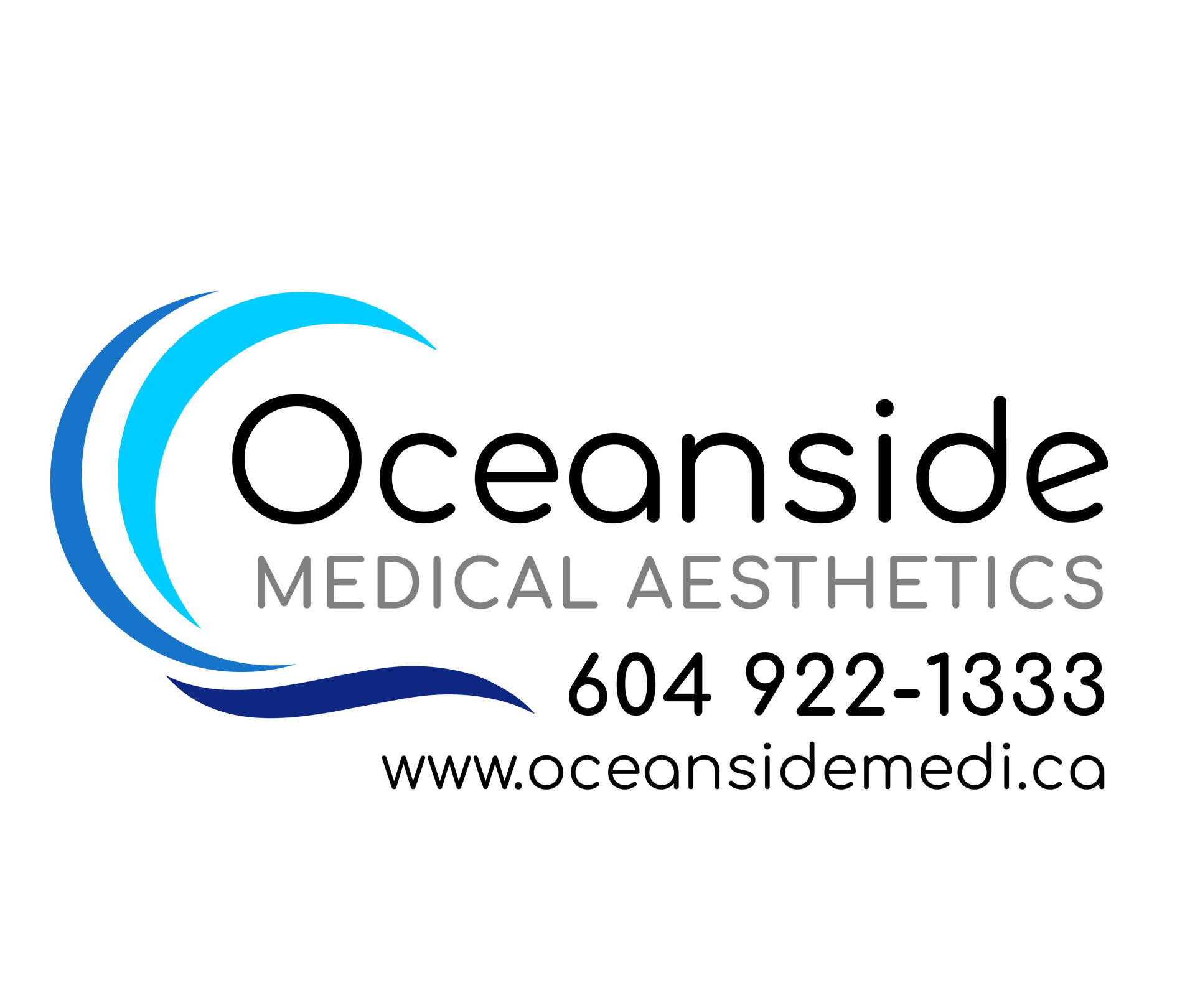 Logo for Oceanside Medical Aesthetics with a blue and white wave design.