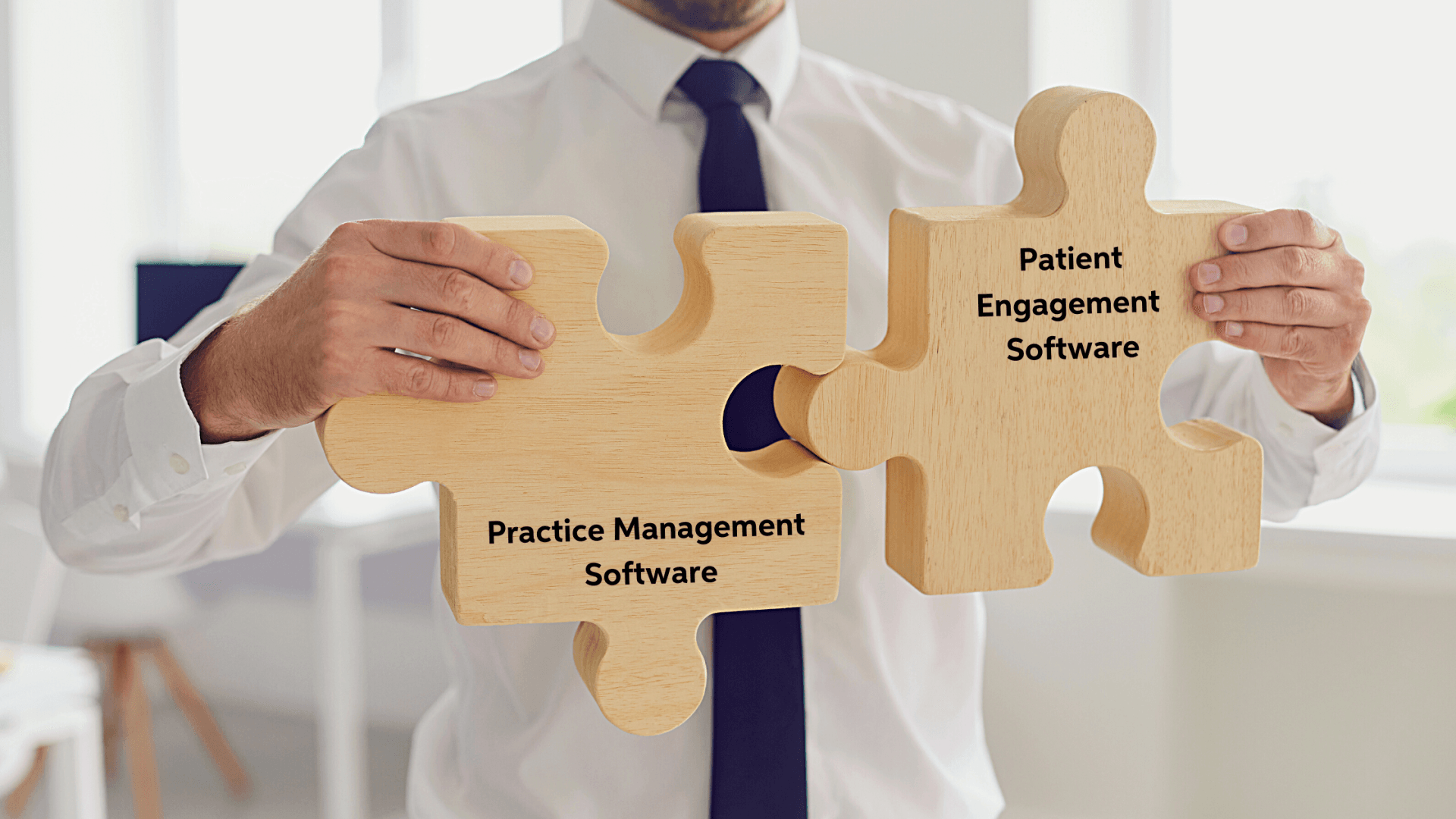 Dentist shows practice management software and patient engagement software fitting together.