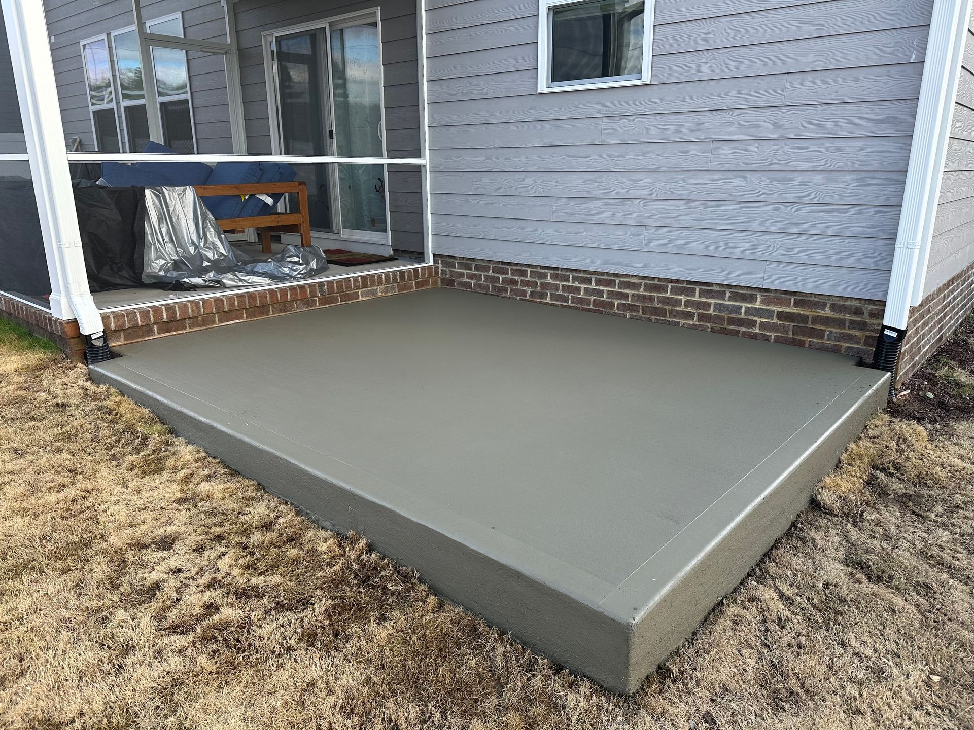 Newly poured concrete patio 