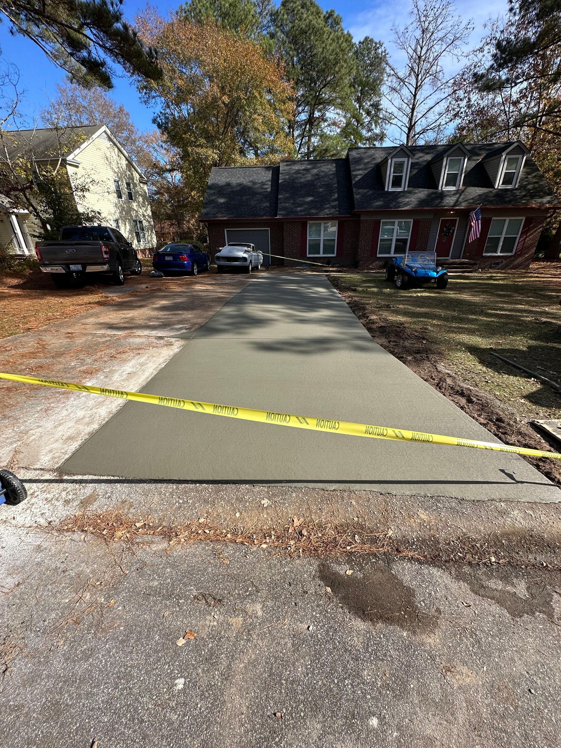 Freshly poured concrete driveway