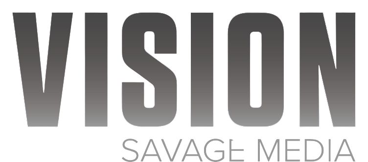 A black and white logo for vision savage media.