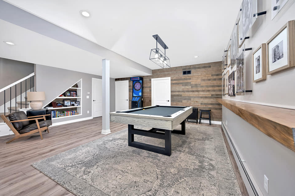 Beautiful finished basement with pool table