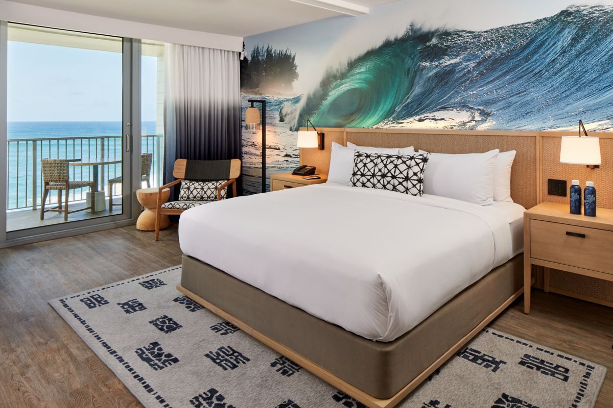Queen suite facing the ocean at luxury resort Turtle Bay in Hawaii