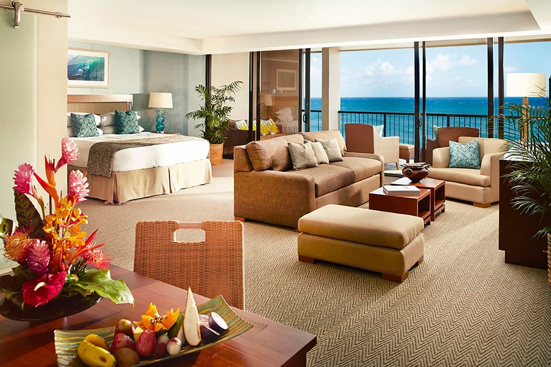 Luxury suite facing the ocean at luxury resort Turtle Bay in Hawaii