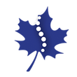 Blue maple leaf logo with a white dotted diagonal stripe