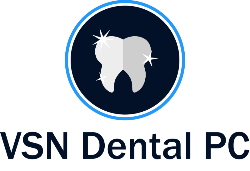 VSN Dental PC logo with white tooth icon in a blue and black circle