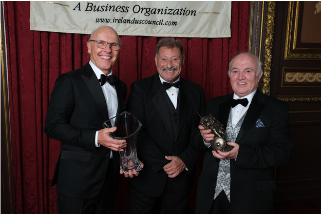 two Ireland-U.S. council members with award recipient Dermot Desmond