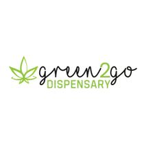 Green 2 Go Dispensary logo: green cannabis leaf, handwritten "green 2 go" with "DISPENSARY" below, on white.