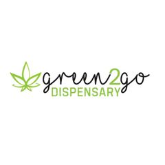 Green 2 Go Dispensary logo: green cannabis leaf, handwritten "green 2 go" with "DISPENSARY" below, on white.