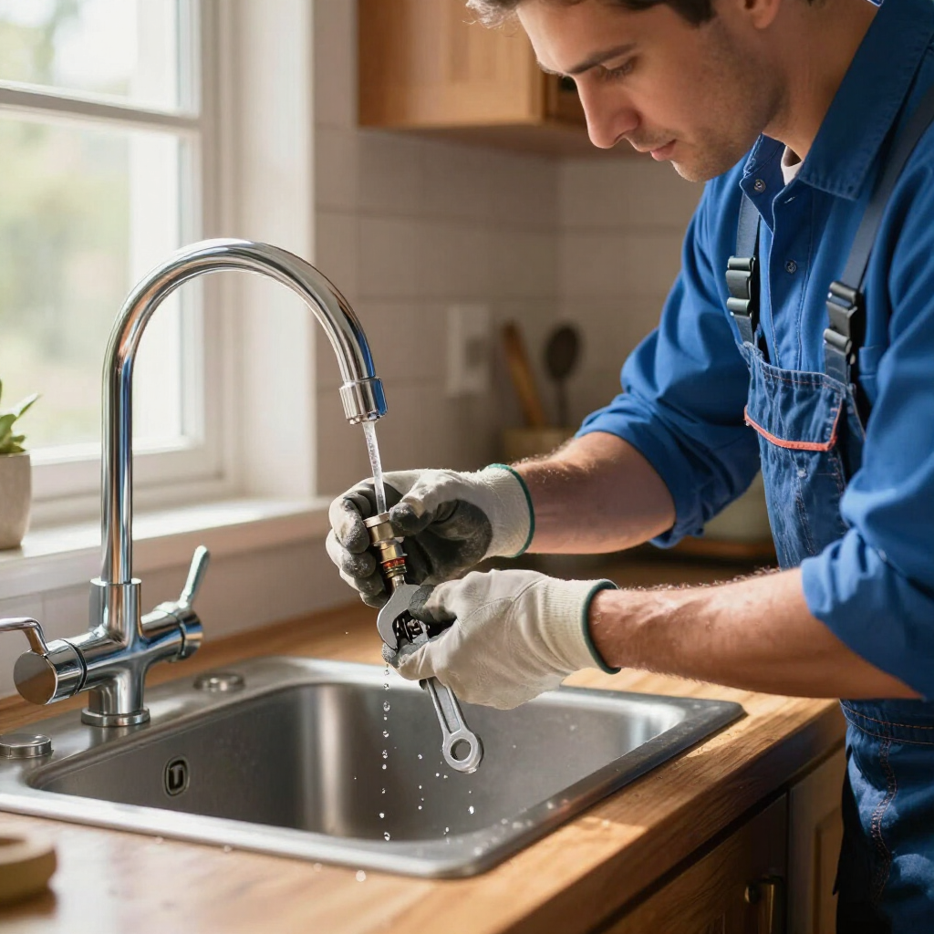local plumber repairing a leaking faucet.