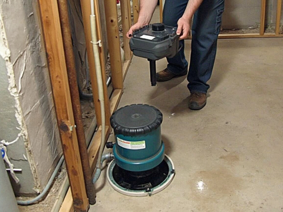 A man is fixing a sump pump in westminster, colorado.