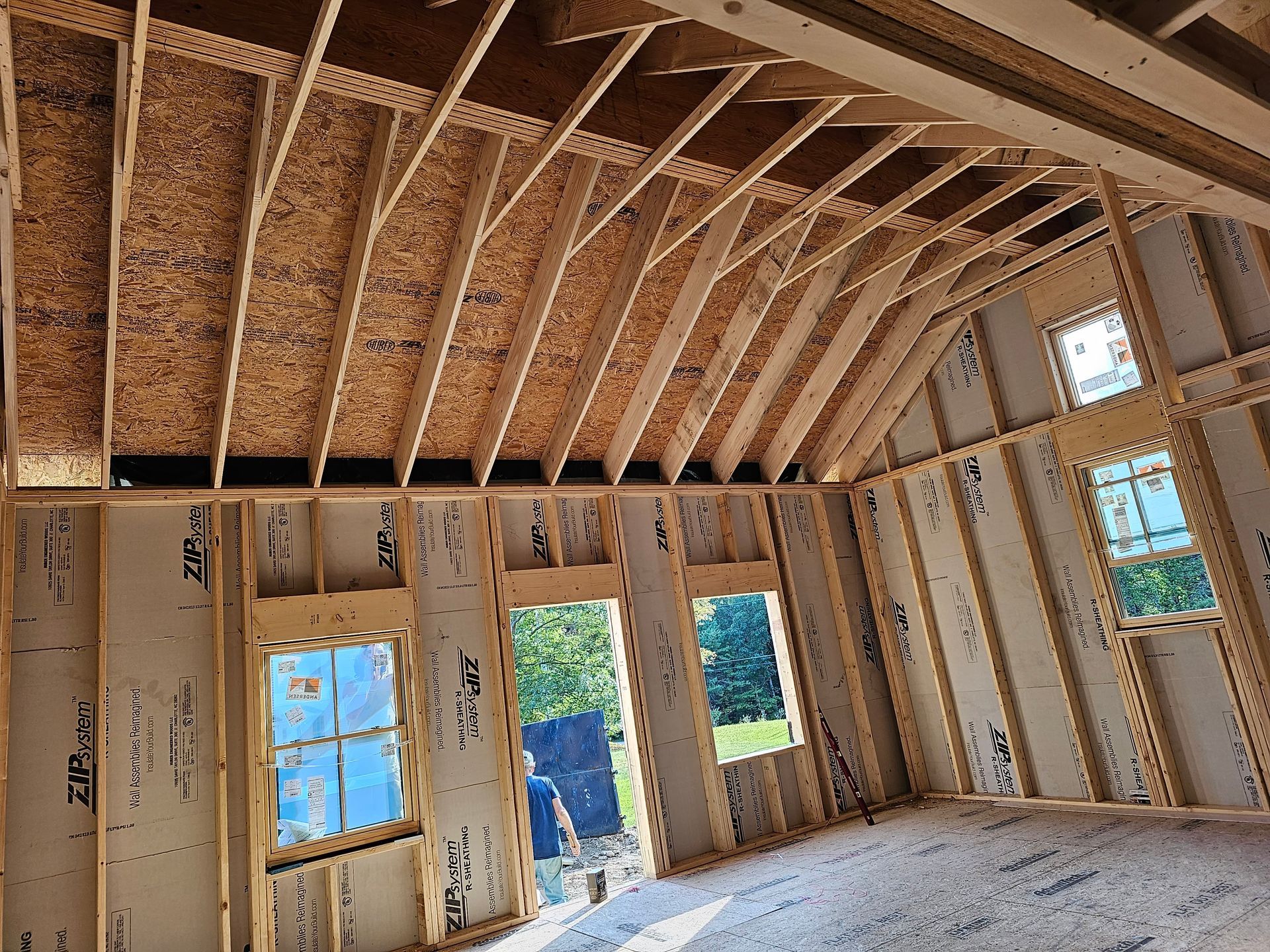 the inside of a house being built with zip system insulation