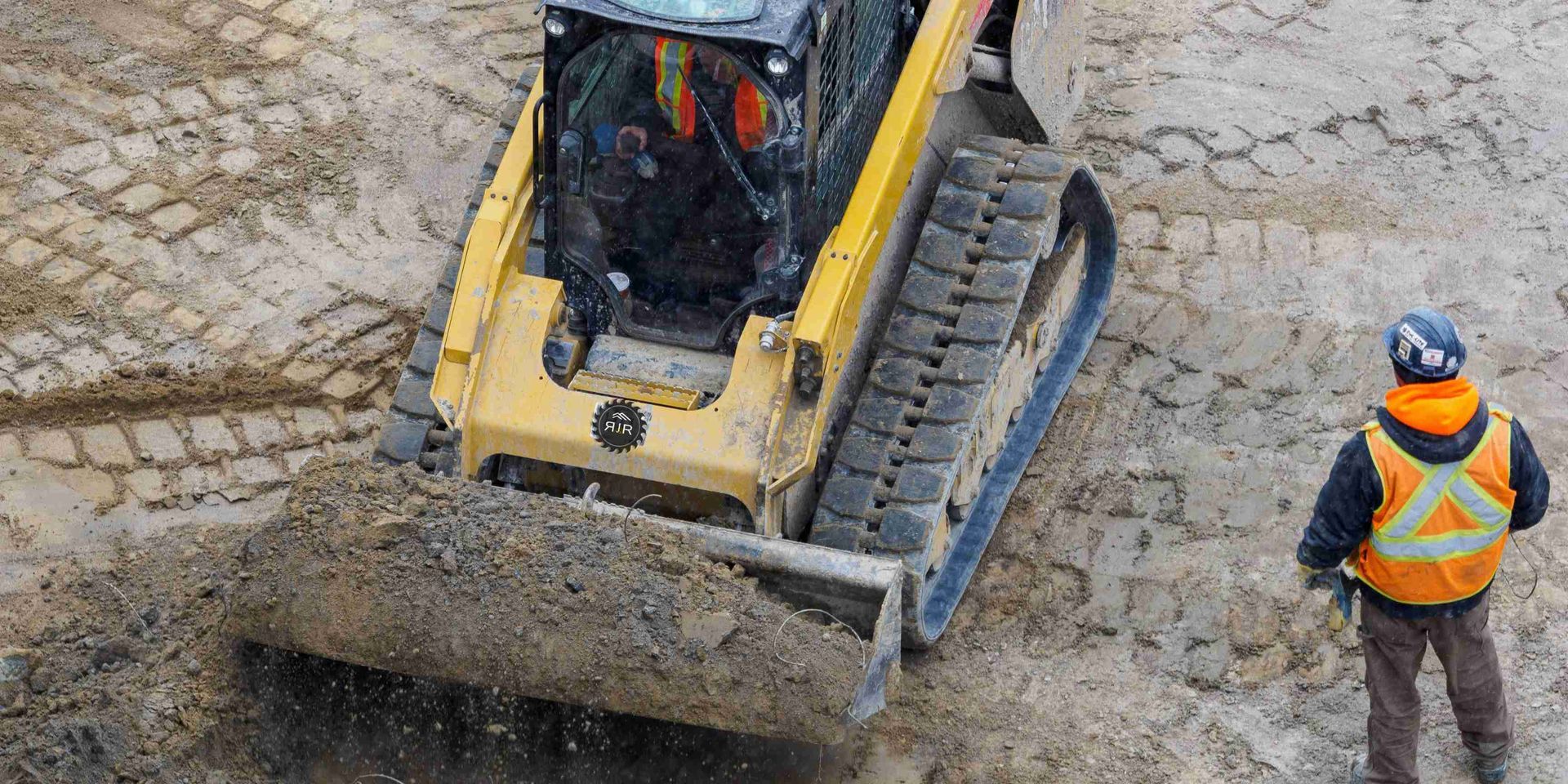 a bulldozer dozing dirt